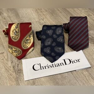 Christian Dior Vintage Pure Silk Tie Lot 3 Geometric Paisley Stripe Abstract EUC